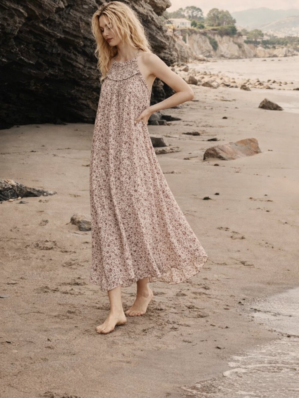 Doen‎ Pierre Dress in Blush Mini Earl Floral Midi Size XS Red Cream Boho